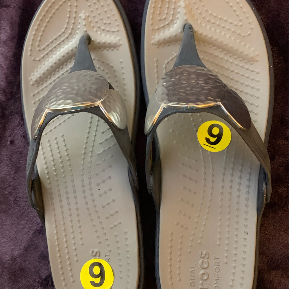 CROCS Women's Dual Comfort Thong  Sandals- Blue 9